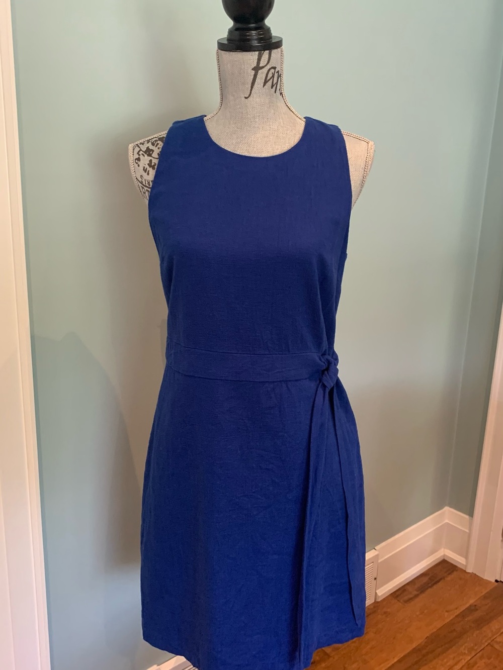 RW&CO Sleeveless Royal Blue Tie-Waist Linen Shift Dress